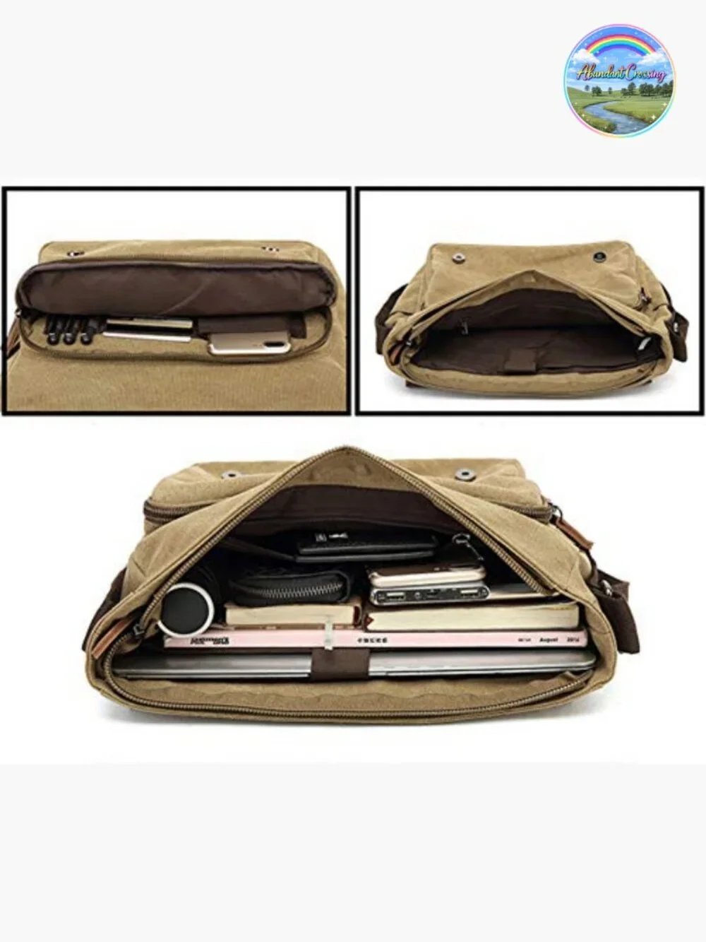 Canvas Vintage Messenger Bag Shoulder Bag Large Travel Crossbody 15inch Laptop
